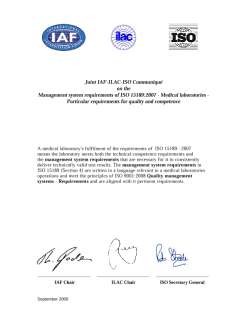 Communiqué joint IAF - ILAC - ISO : Alignement du système de management de la qualité de la norme ISO 15189 : 2007 pour les laboratoires d'analyses de biologie médicale, aux exigences de la norme ISO 9001 : 2008