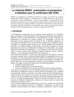 La méthode EBIOS : présentation et perspective d’utilisation pour la certification ISO 27001 (paru dans MISC n°27)