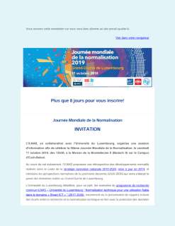 Newsletter normalisation - Invitation Journée Mondiale de la Normalisation 2019