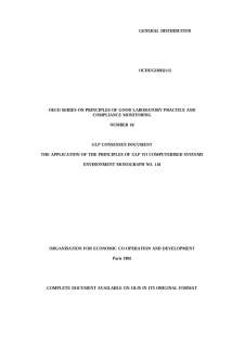 Consensus document n°10 - The application of the principles of GLP to computerised systems