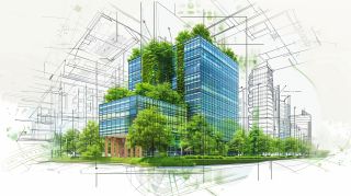 sustainable green building practices in architectural blueprints ecofriendly construction planning digital concept illustration