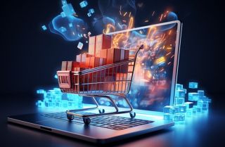 A shopping cart emitting from laptop shopping concept