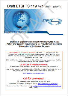 Consultation publique sur le projet de spécification technique ETSI TS 119 471 en relation avec les attestations électroniques d’attributs